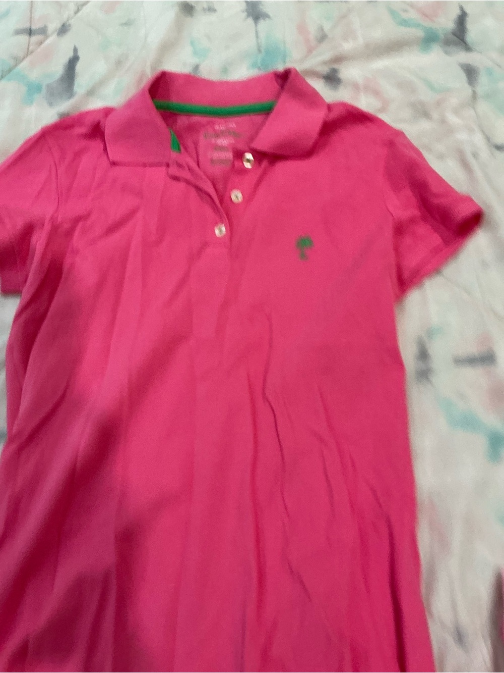 Lilly Pulitzer Hot Pink Polo with Green Embroidered Detail